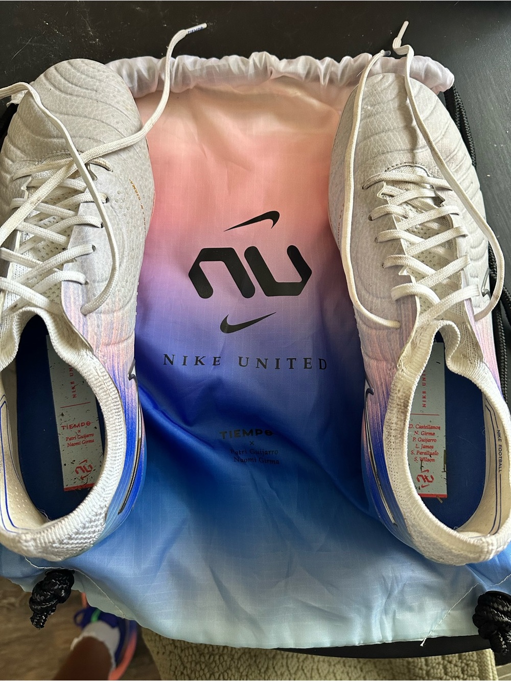 Nike Men’s Tiempo Soccer Shoes - White with Blue and Pink Gradient